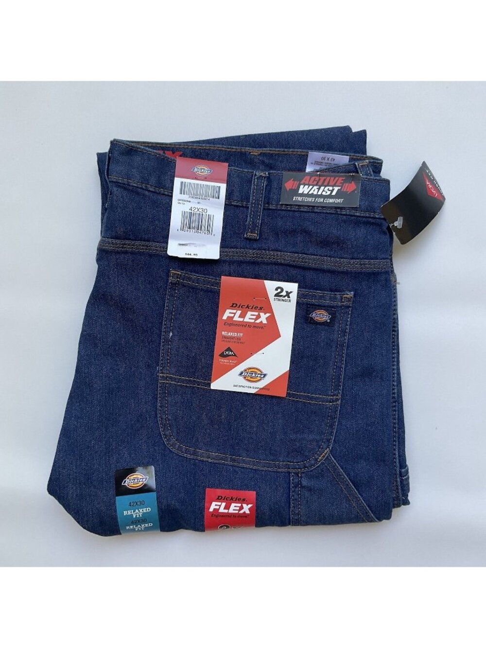 Dickies Men’s Flex Carpenter Jeans Relaxed Fit Straight Leg Blue Size 42X30
